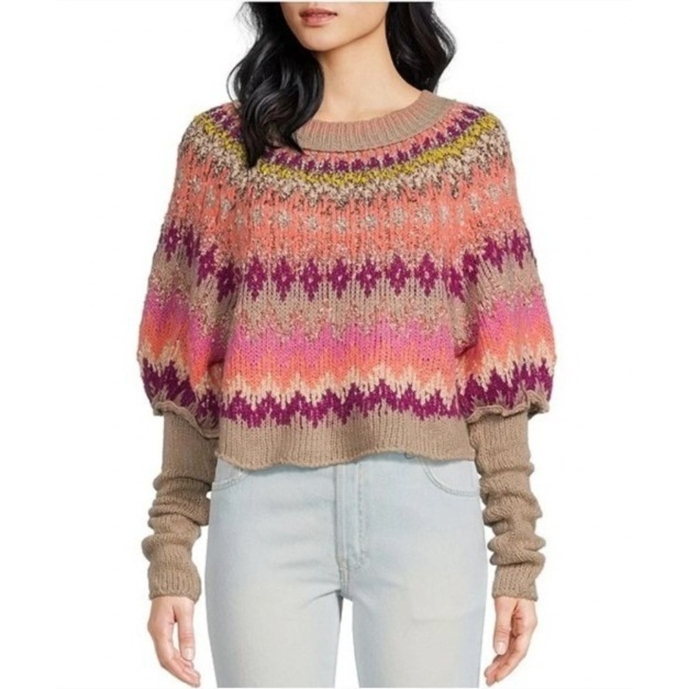 Free People Womens Size Small Home For The Holidays Fair Isle Knit Sweater NWT